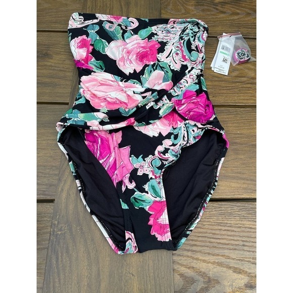 Carmen Marc Valvo: One Piece Botanico Rosa Knot Front Bandeau Size 8 - Picture 7 of 14